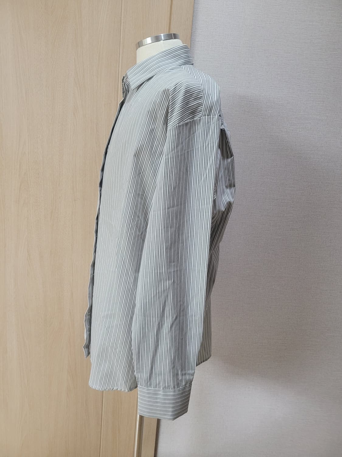 지이크 SIEG 남자 오버핏 스트라이프 셔츠 120 카키 상품이미지5