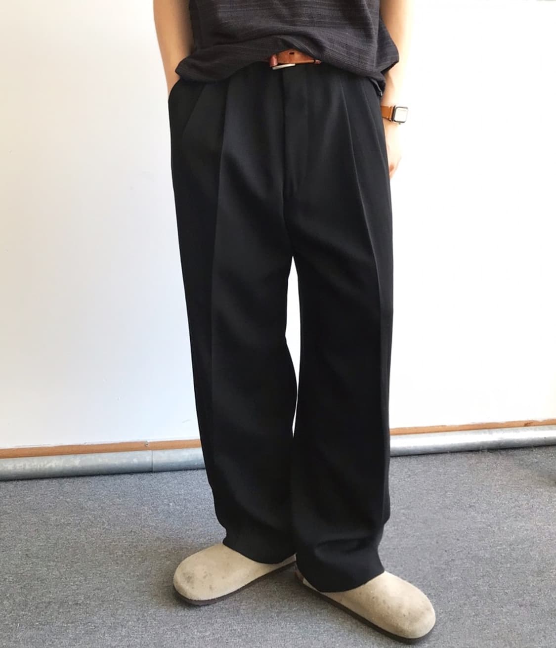 일본 빈티지 블랙 투 턱 울 슬랙스 상품이미지2