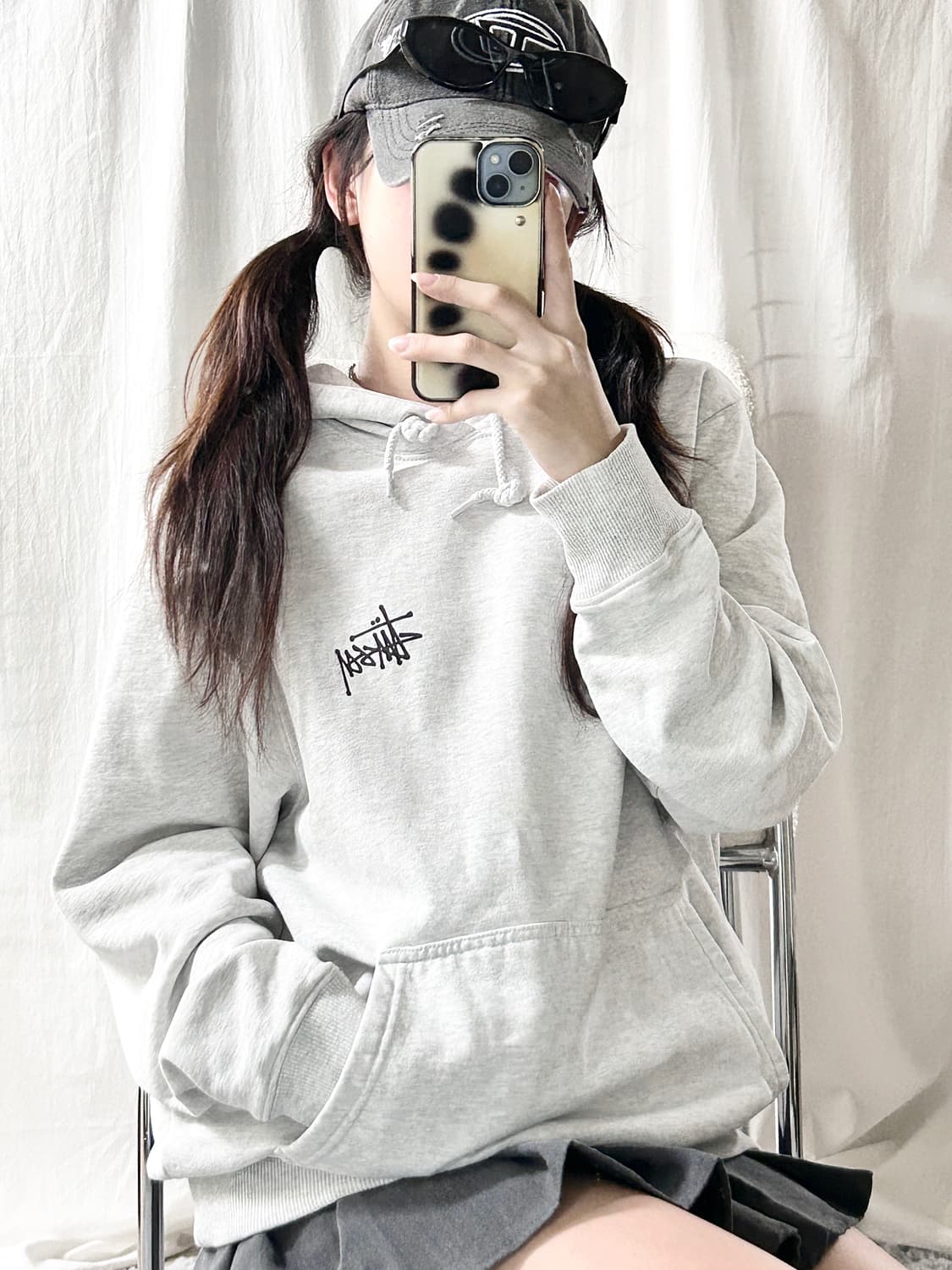 스투시 빅로고 멜란지그레이 후드 상품이미지2