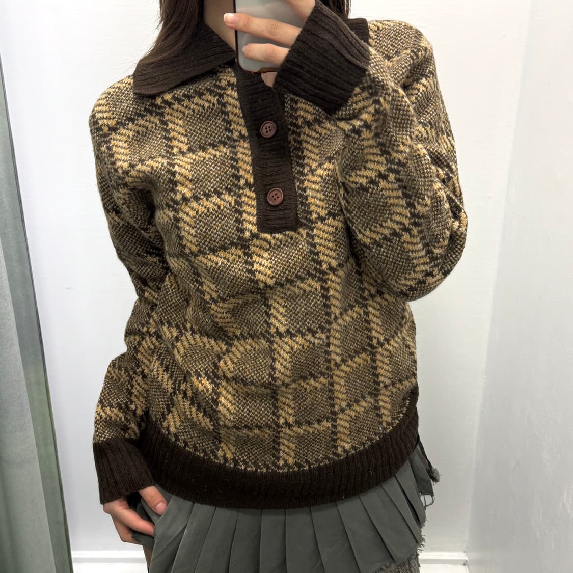 John bull 브라운 체크 카라 니트 상품이미지2