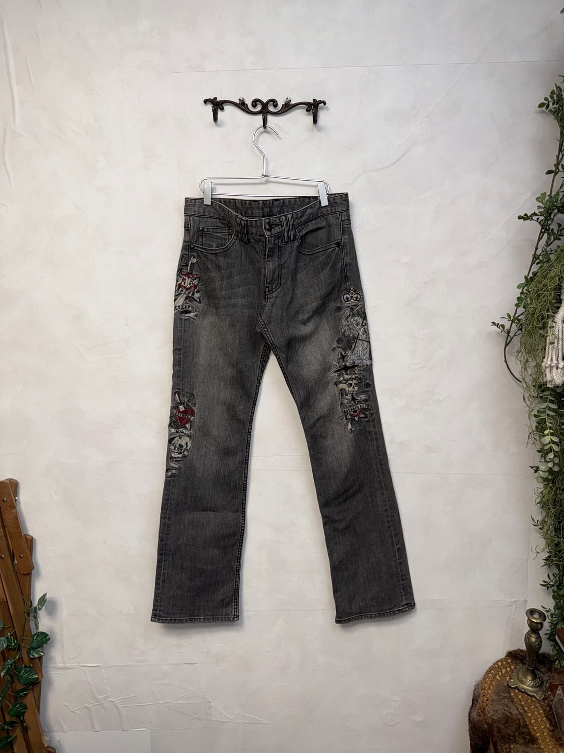 Black denim oriental punk embroidered pt 상품이미지1
