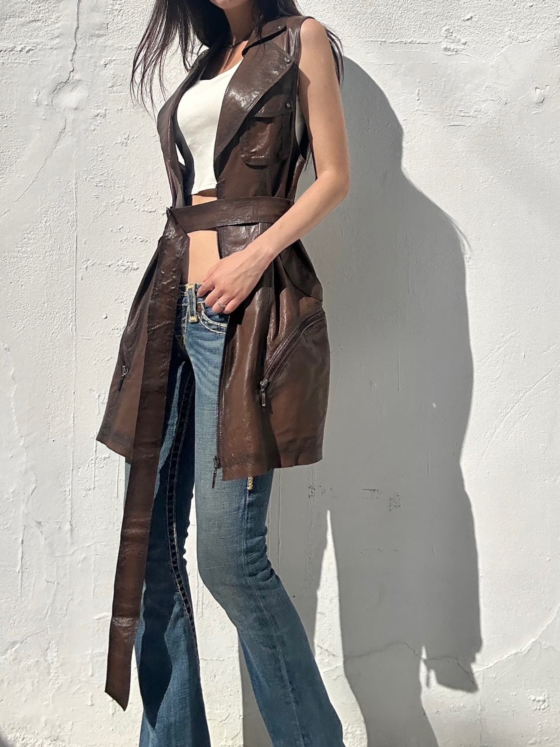 Sheep skin strap vest / brown 상품이미지9