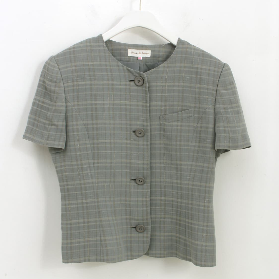 일본 빈티지 체크 인견 반팔 여름 자켓 상품이미지1