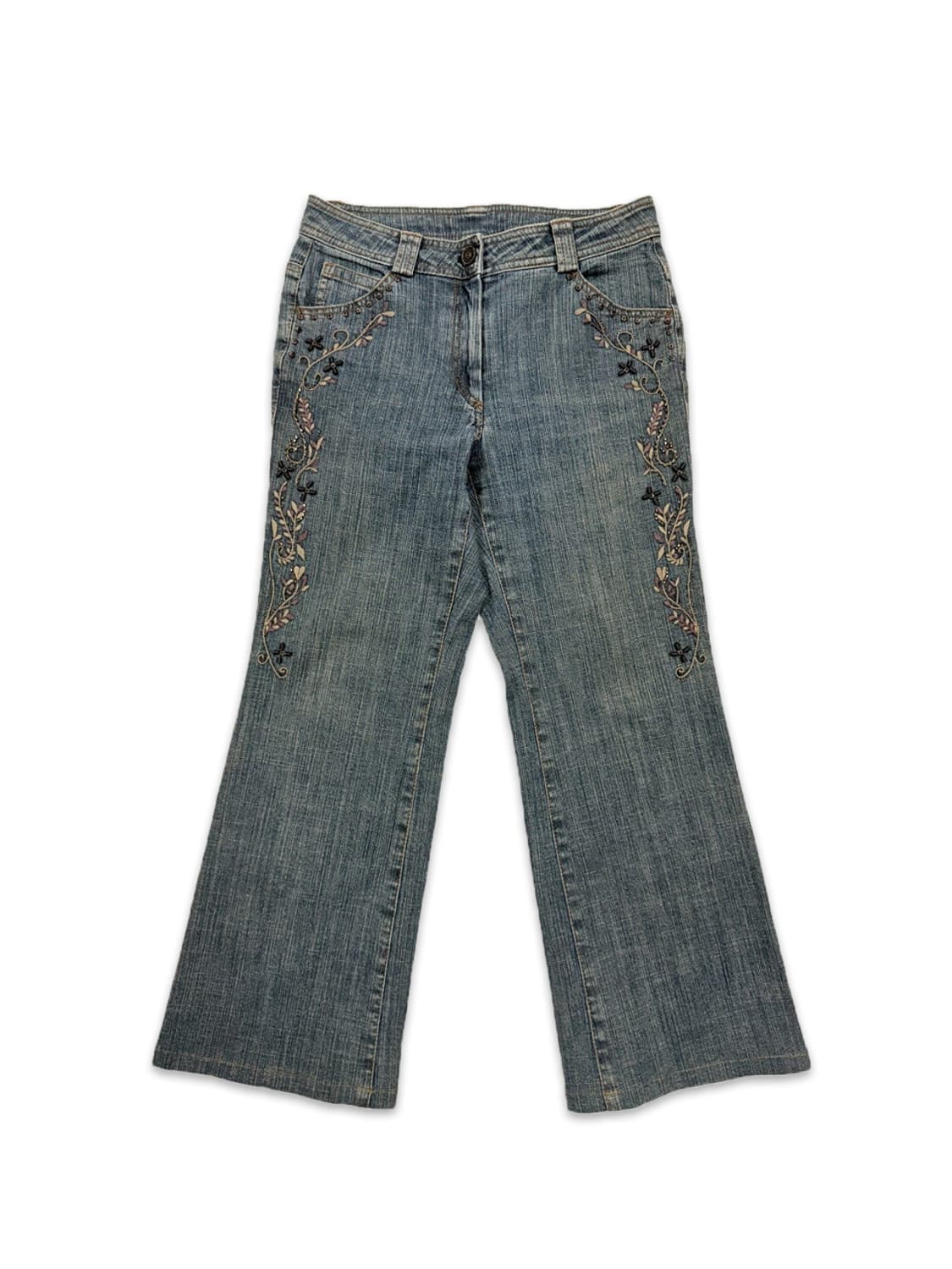 빈티지 비즈 자수 와이드 부츠컷 팬츠 상품이미지1