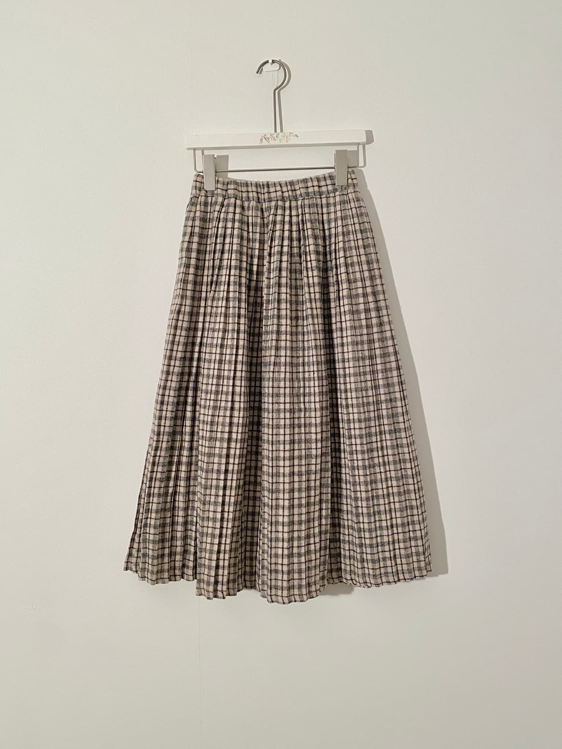 Vintage Beige Plaid Pleated Skirt 상품이미지1