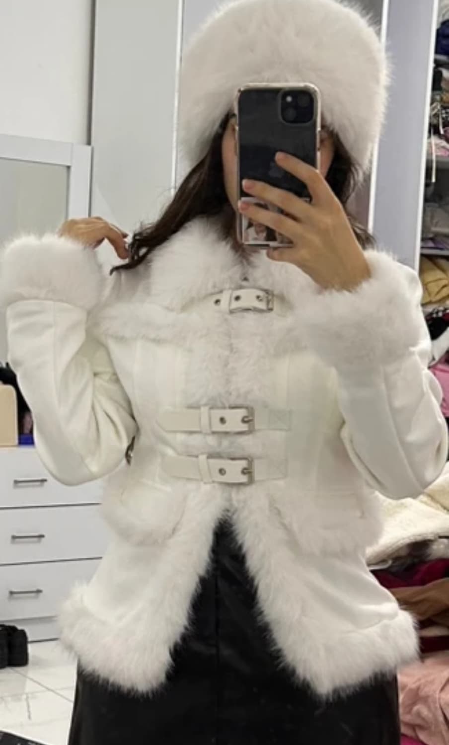 Y2k 갸루 화이트 퍼 자켓 상품이미지3