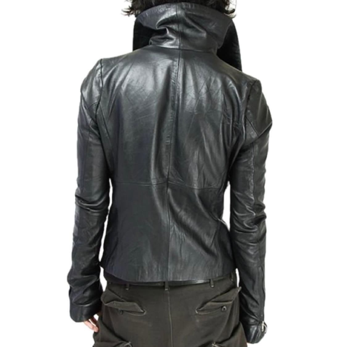 EKAM 시그니처 사선집업 변형하이넥 램스킨 레더 자켓 상품이미지2