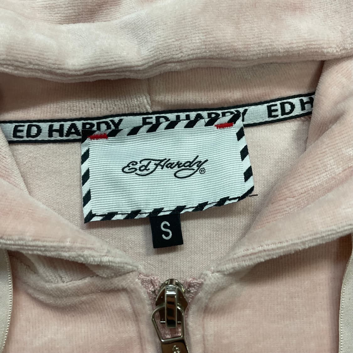 에드하디 스컬 큐빅 벨벳 후드집업 핑크 상품이미지6