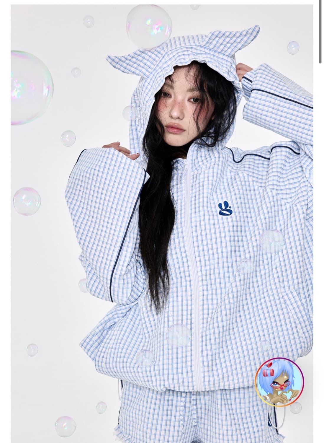 Yegg check windbreaker skyblue 팝니다 상품이미지1