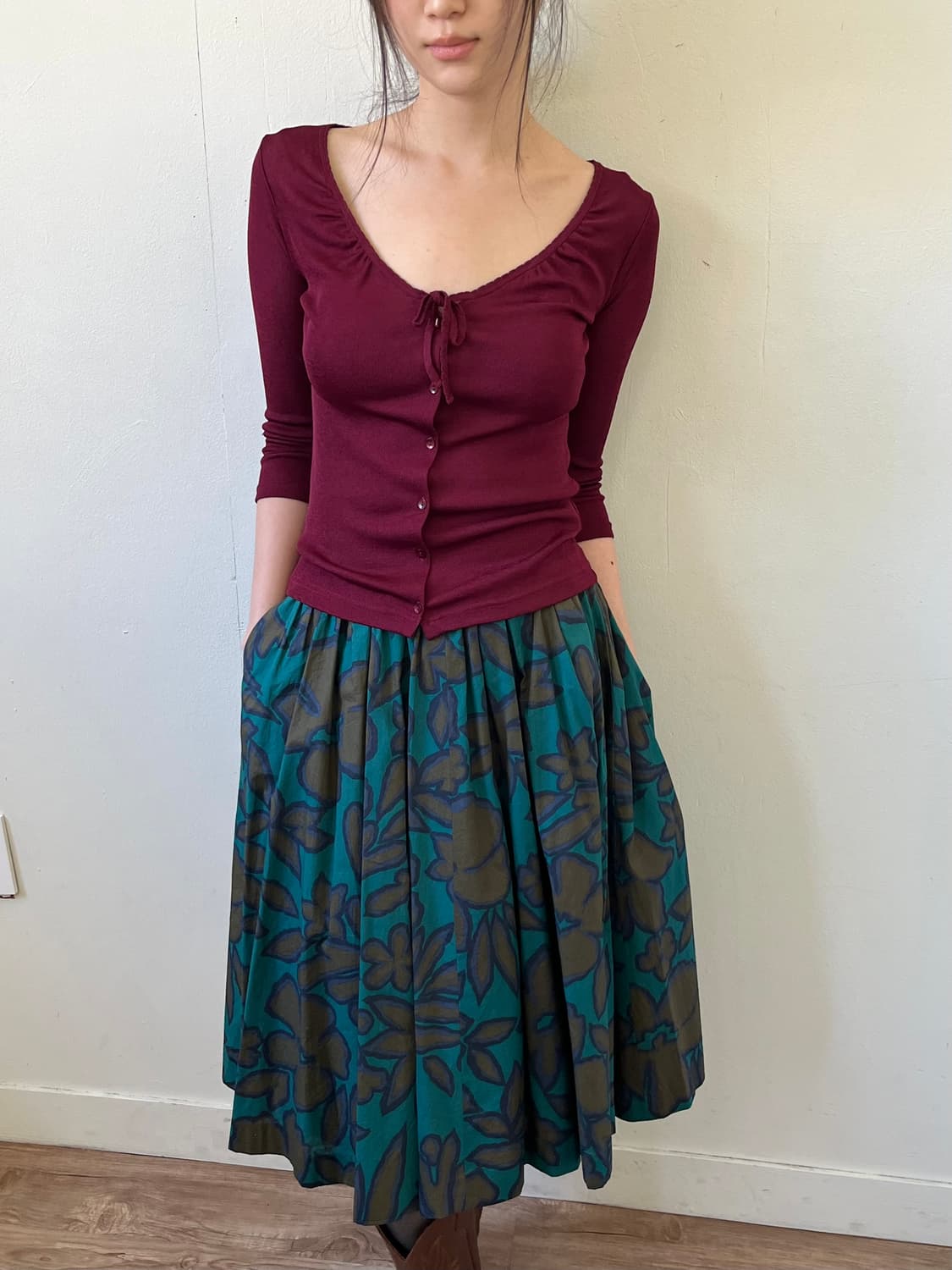 WO HOP 버건디 가디건 상품이미지4