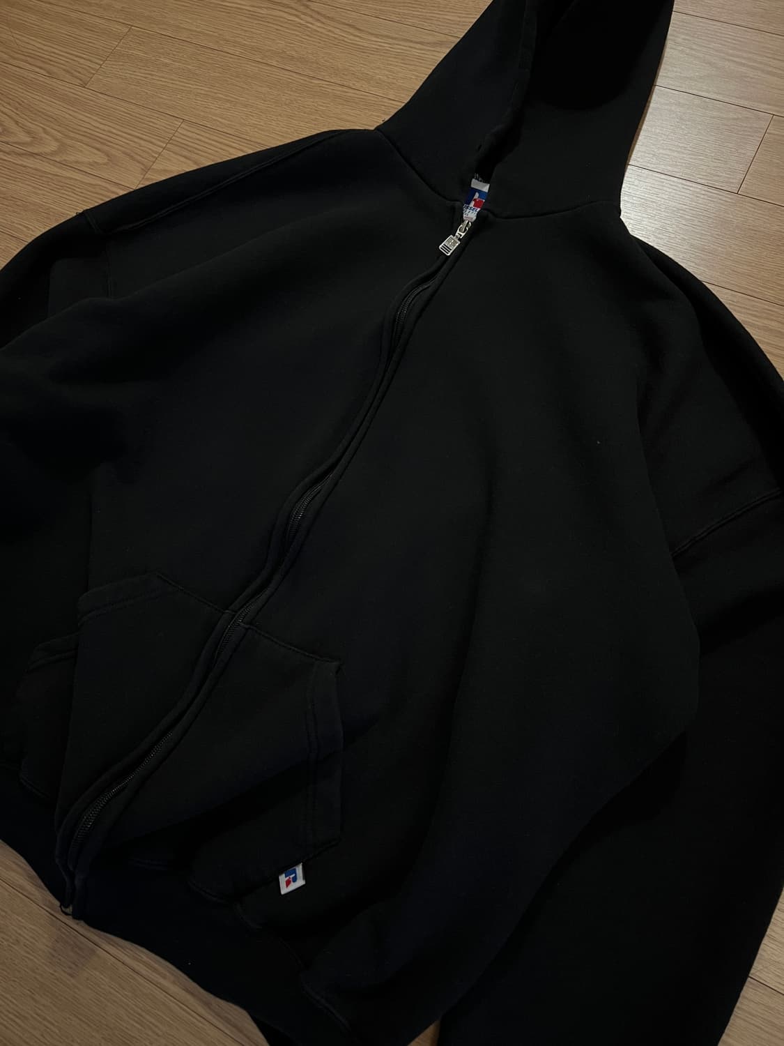 90s 러셀 빈티지 후드집업 블랙 XXL (우주매물) 상품이미지4