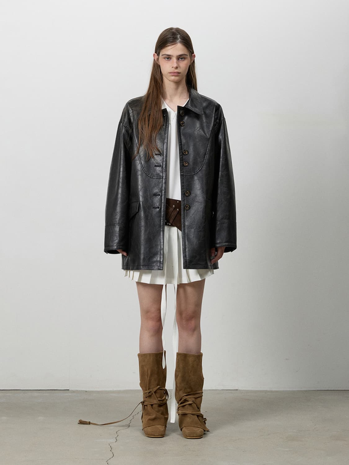 쓰리투에이티 스플릿 레더 자켓 블랙 상품이미지2