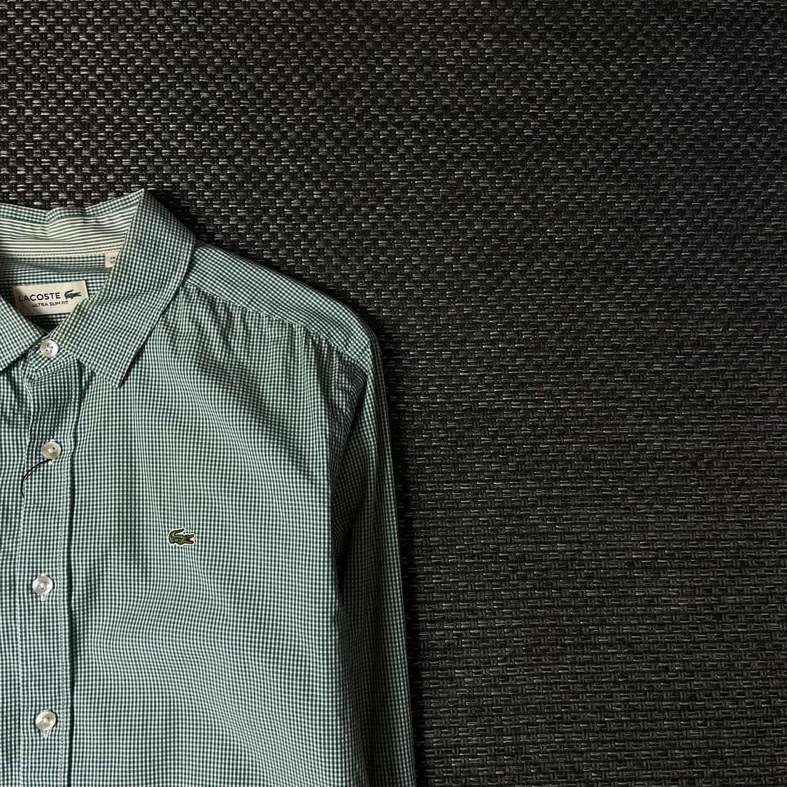 라코스테 그린 마이크로 체크 긴팔 셔츠 울트라 슬림핏 L 상품이미지3
