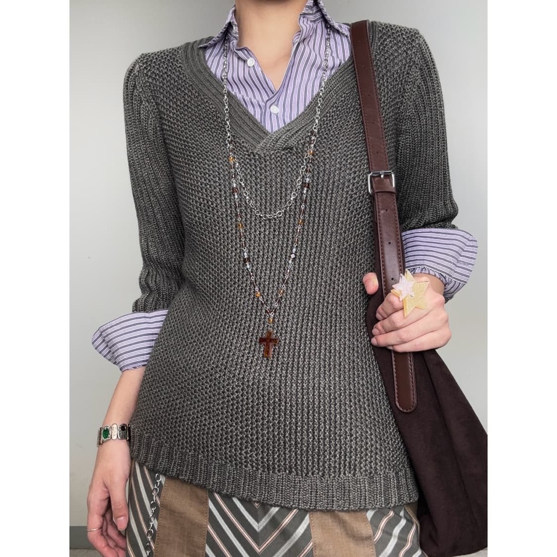 빈티지 카키 니트 상품이미지1