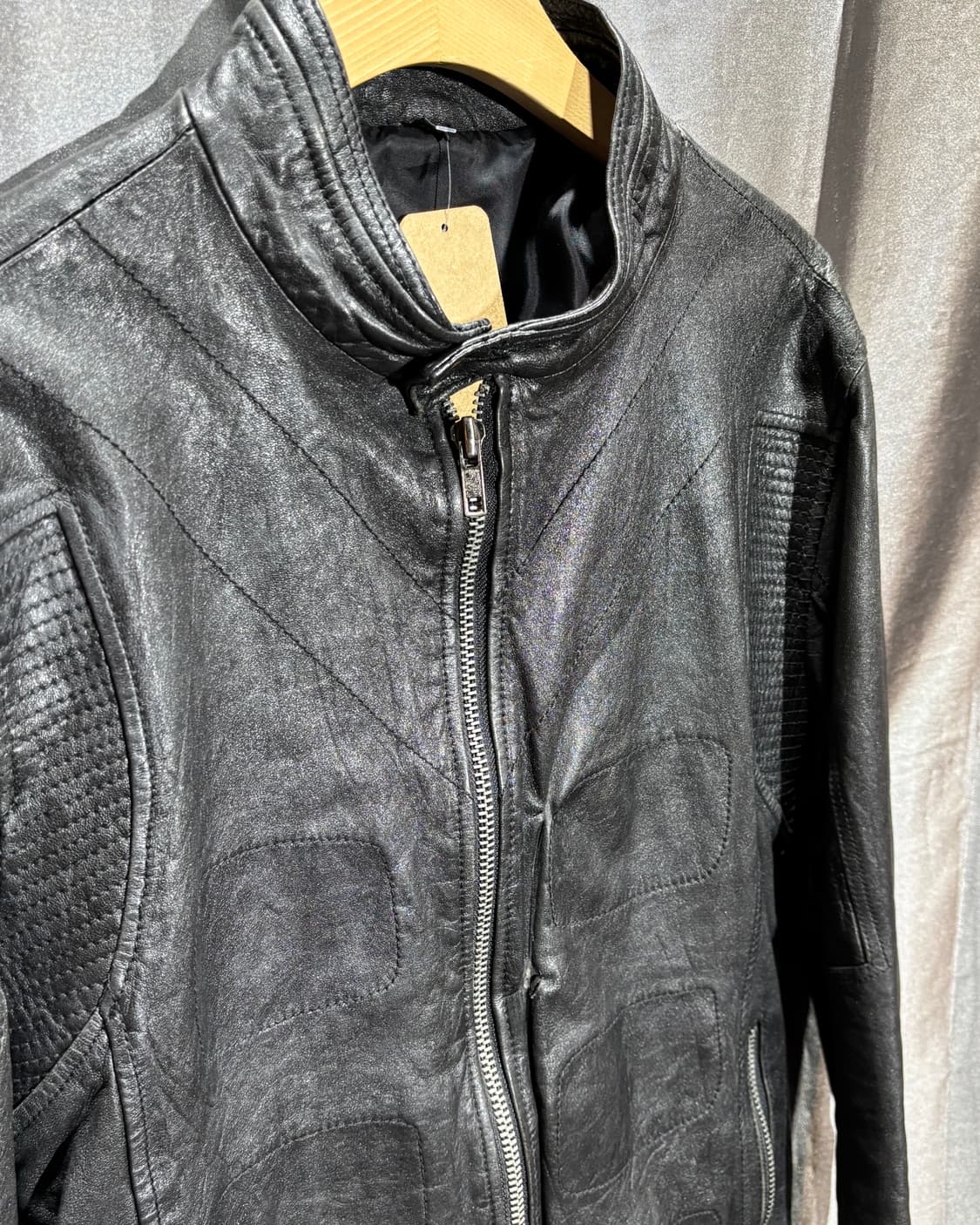 L 라이더 절개 디테일 블랙 레더 자켓 상품이미지4