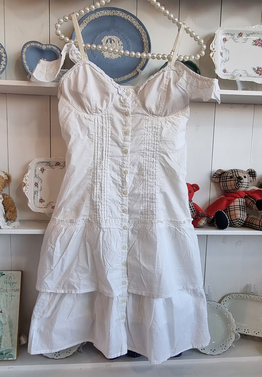 화이트 코튼 레이스 슬리브리스 원피스 상품이미지2