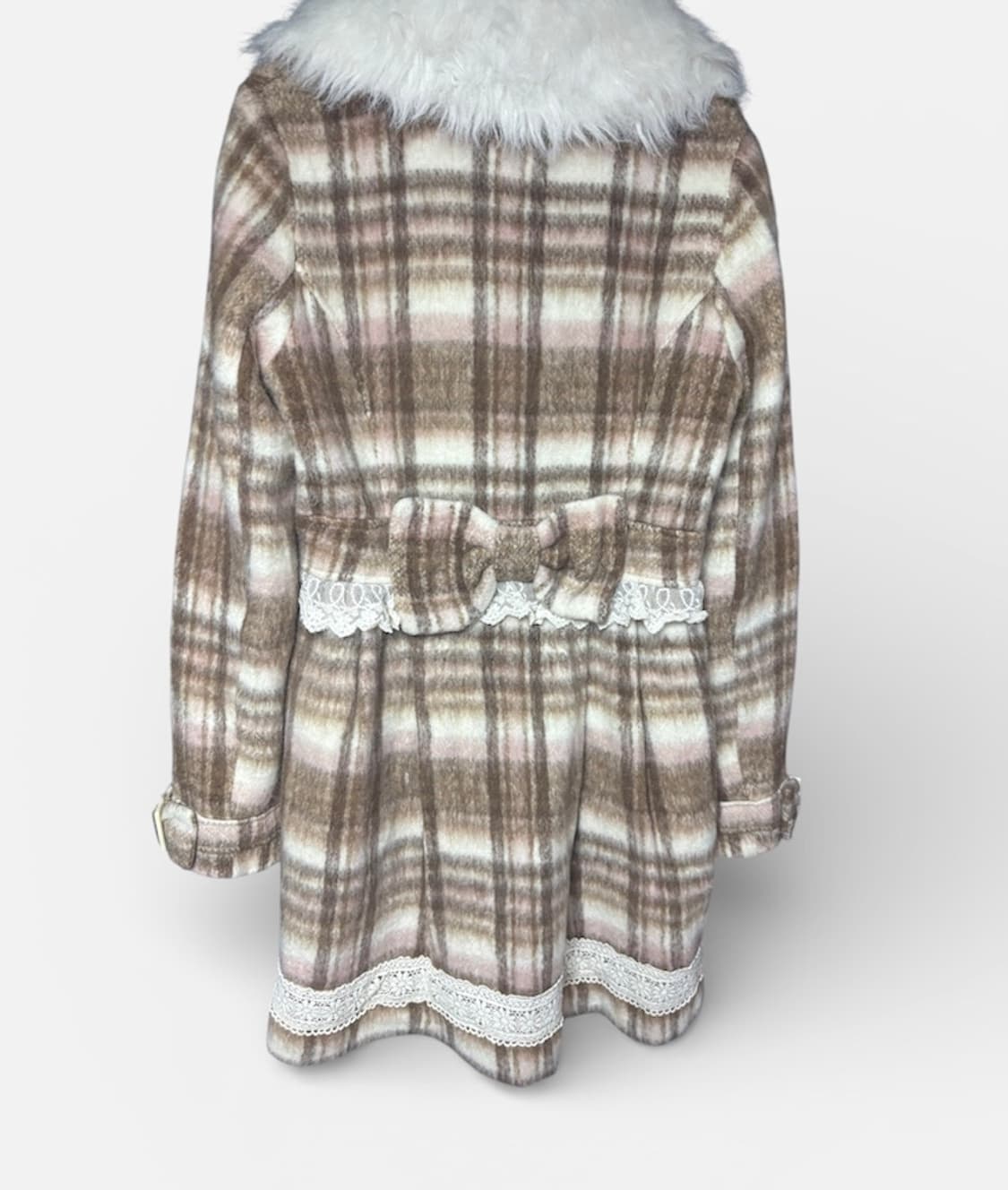 제시)고전 대대장 리즈리사 백리본 퍼카라 딸기화이트초코 체크 코트 핀터깔 상품이미지3