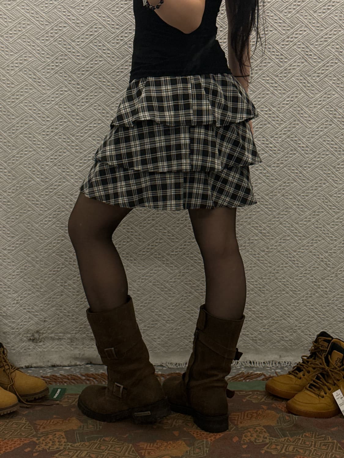 빈티지 키치 히메갸루 체크 캉캉 프릴 미니스커트 K0271 상품이미지1