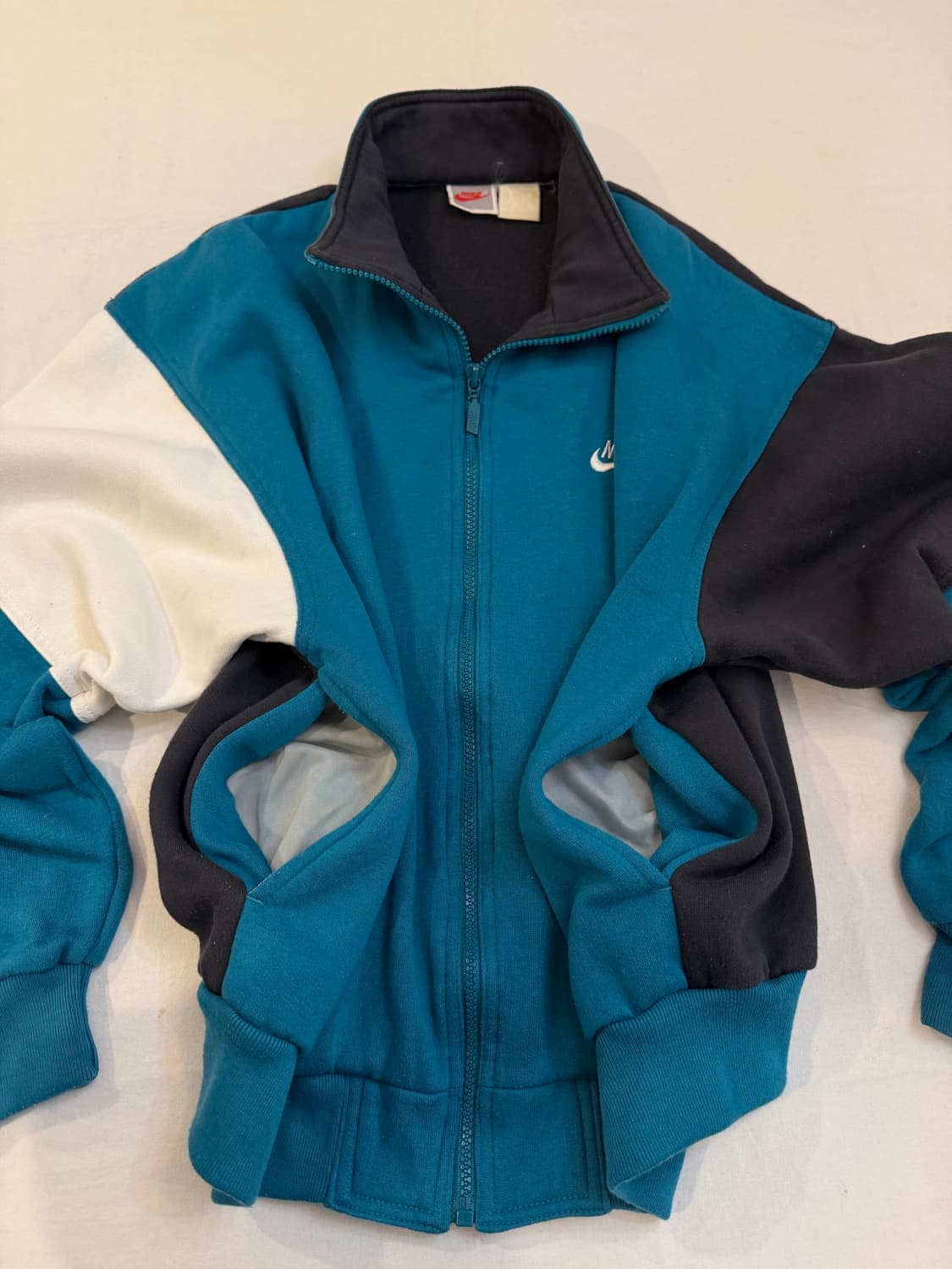 80s 나이키 아카이브 컬러블록 코튼 집업 져지 에메랄드 상품이미지3