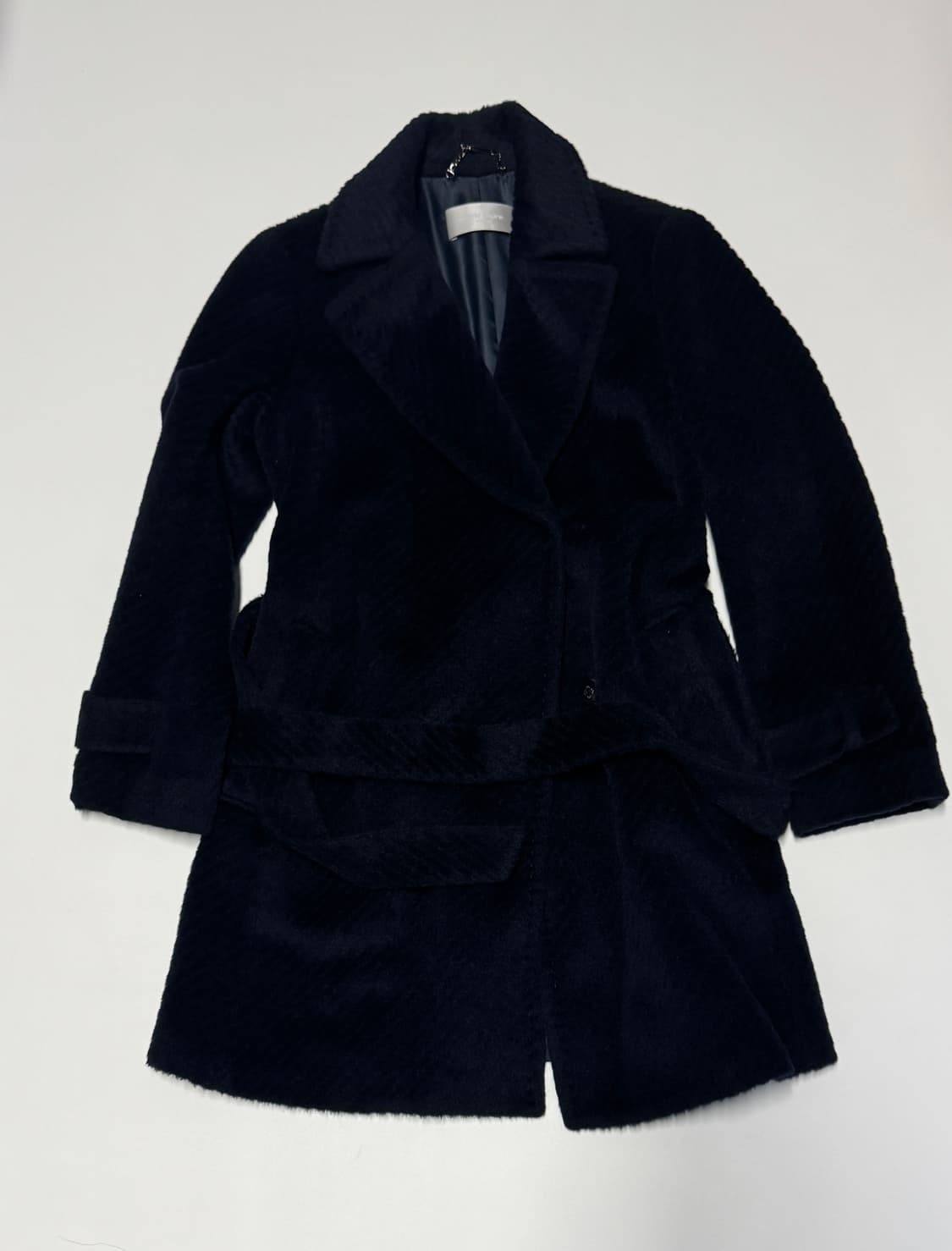 여성 마리끌레르 벨티드 알파카 고급 코트 네이비 상품이미지1