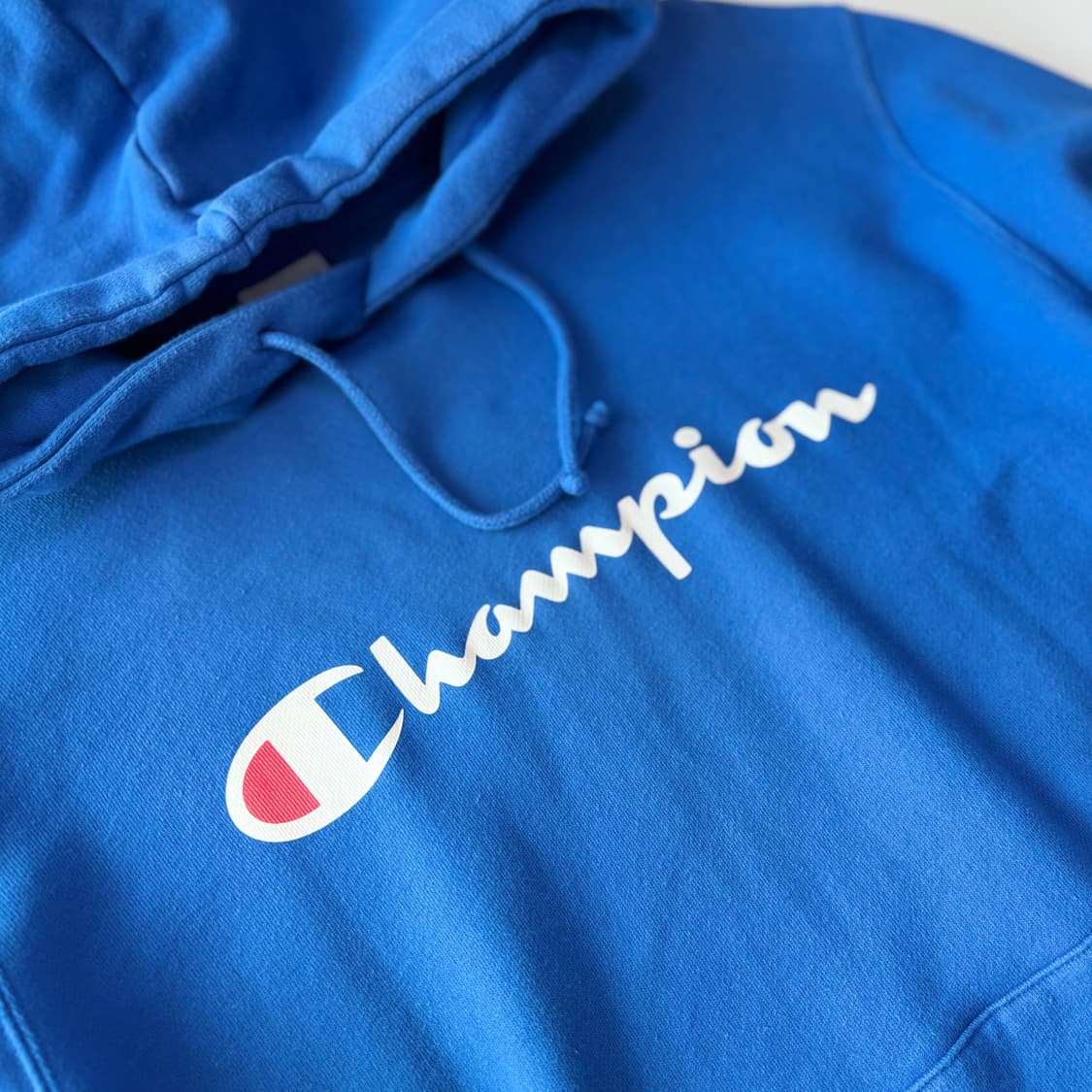 챔피온 블루 스크립트 로고 후드 티셔츠 상품이미지2