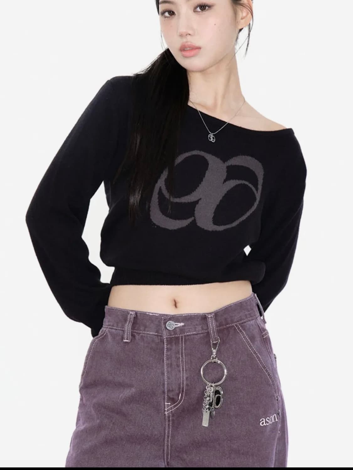 애즈온 보트넥 니트 블랙 상품이미지1