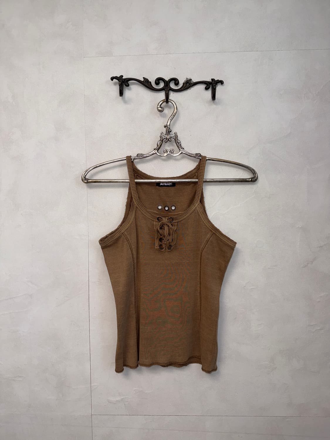Beige brown punching laceup sleeveless  상품이미지3