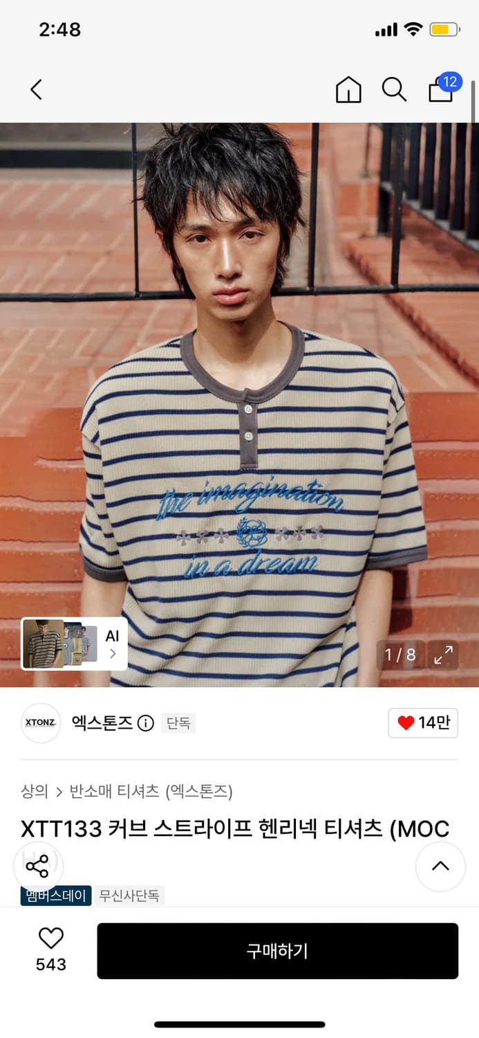 엑스톤즈 스트라이프 헨리넥 티셔츠 새상품 상품이미지2