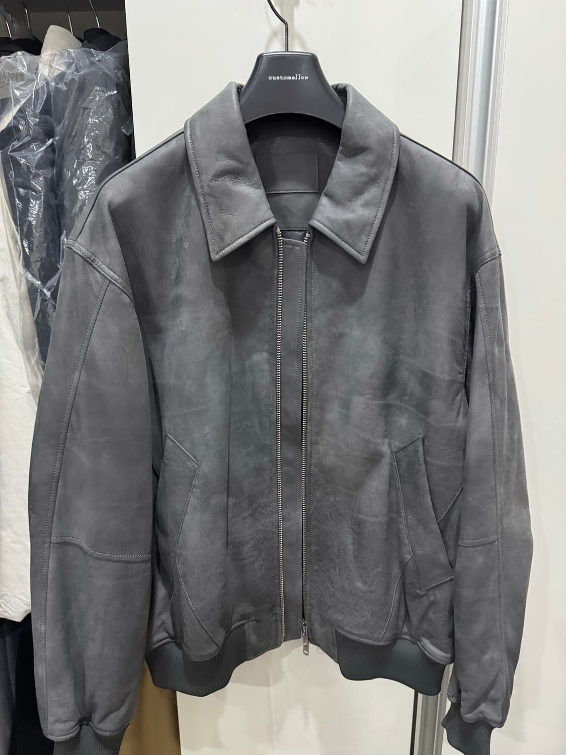 커스텀멜로우 그레이 가죽 바시티 자켓 L사이즈 상품이미지4