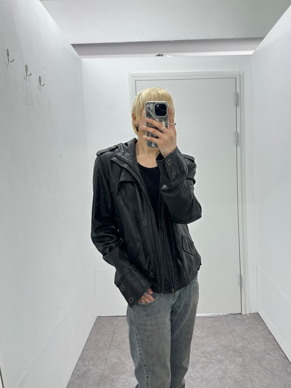 Sheepskin Cropped Hood leather jacket 상품이미지10