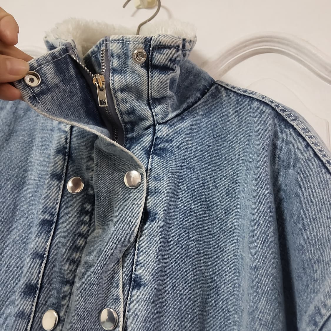 남자 여자 오버핏 하이넥 양털 데님 청 자켓 연청 워싱 105 110 상품이미지4