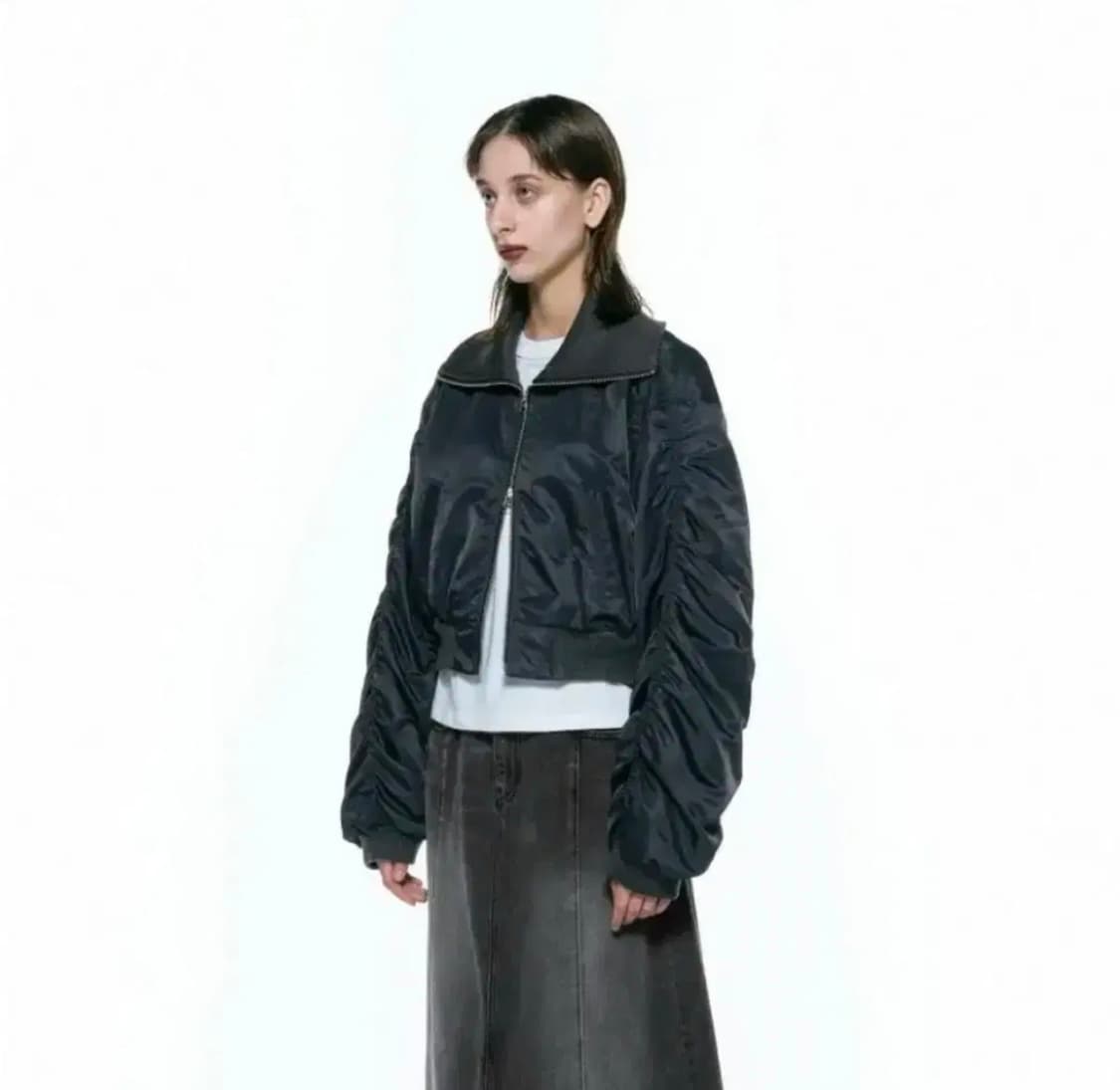 인사일런스우먼 셔링 봄버 ma-1 점퍼 블랙 상품이미지2