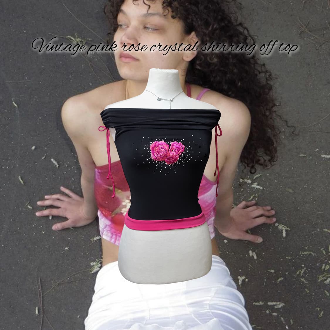 Vintage pink rose crystal shir 상품이미지1
