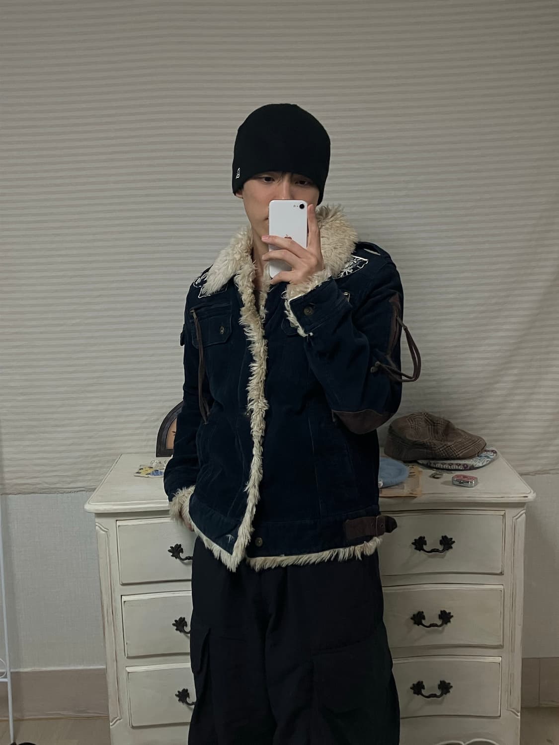 빈티지 네이비 벨벳 파우치 자켓 y2k 스트릿 갸루 펑키 일본빈티지511 상품이미지1