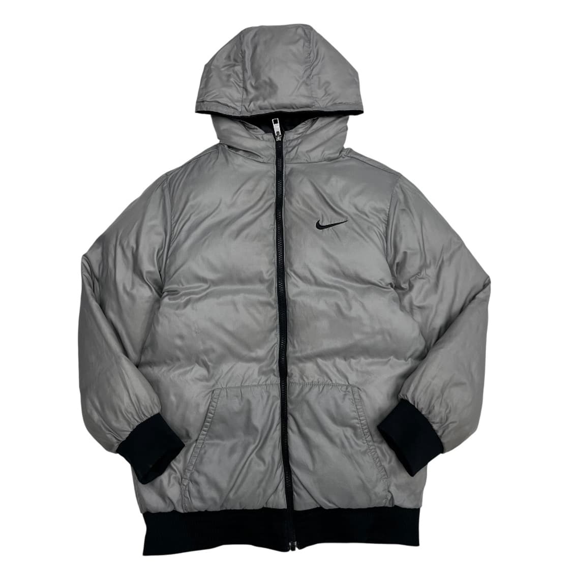 나이키 스우시 그레이 배색 리버시블 블랙 후드 패딩 L 상품이미지3
