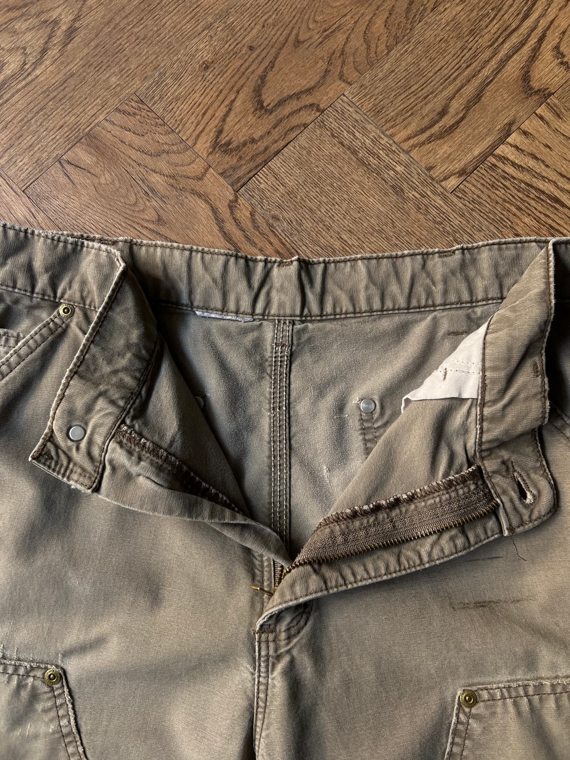 [34]칼하트 USA 빈티지 데미지 라이트브라운 코튼 더블니 워크 팬츠 상품이미지3