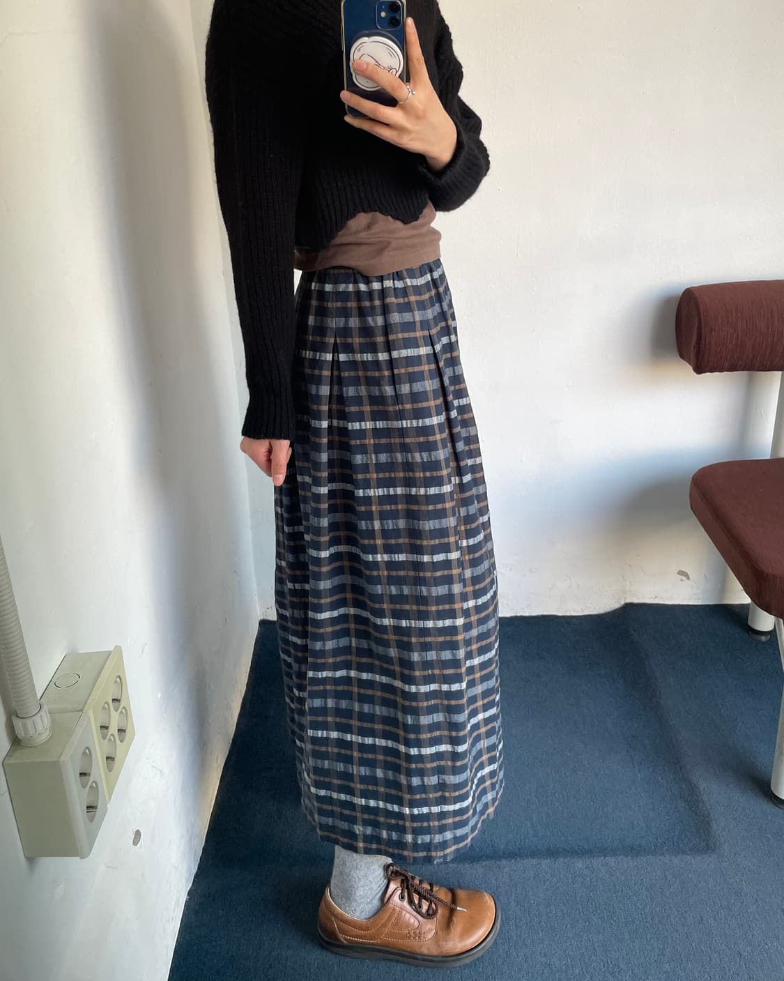 Banding check long skirt 상품이미지10