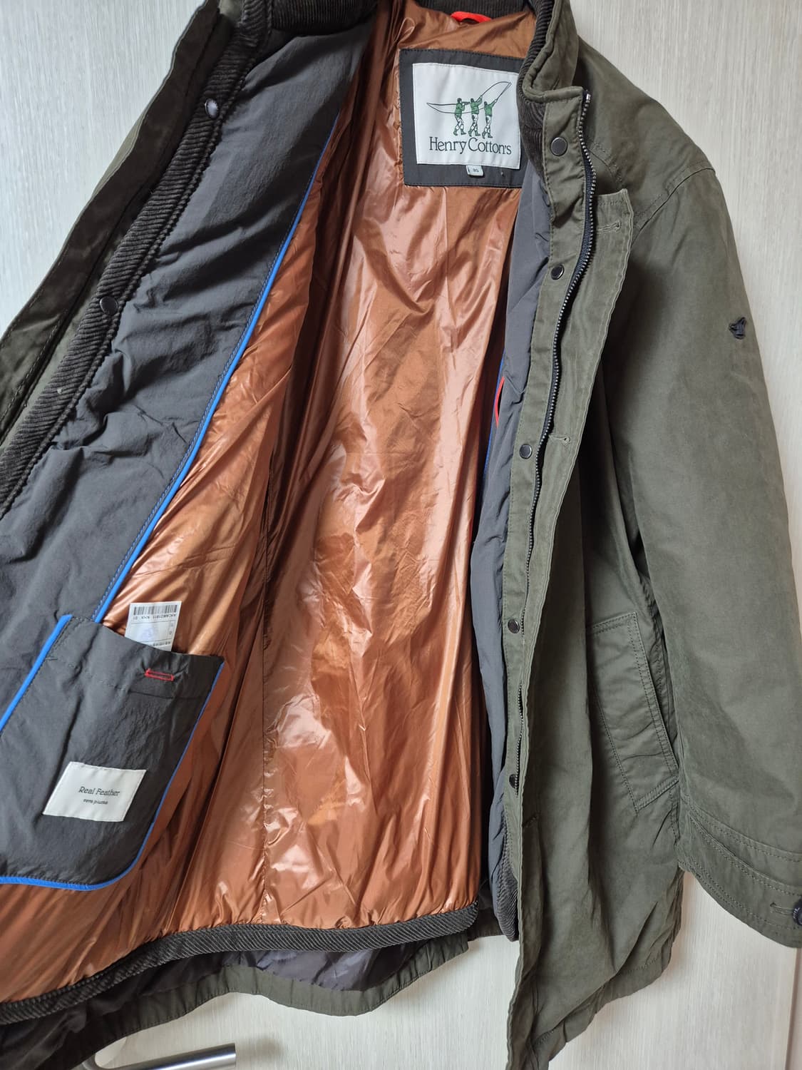 (21년) 새제품 헨리코튼 싱글코트 구스다운  카키 야상 점퍼 상품이미지6