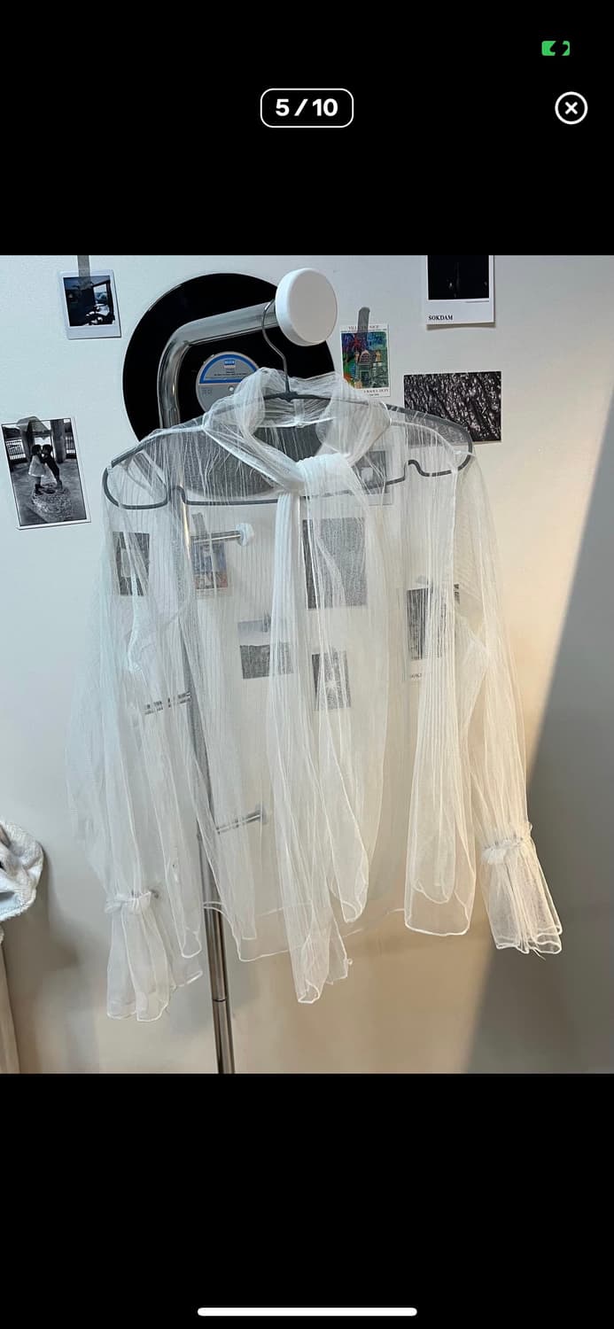 빈티지 리본 스카프 시스루 블라우스 상품이미지1