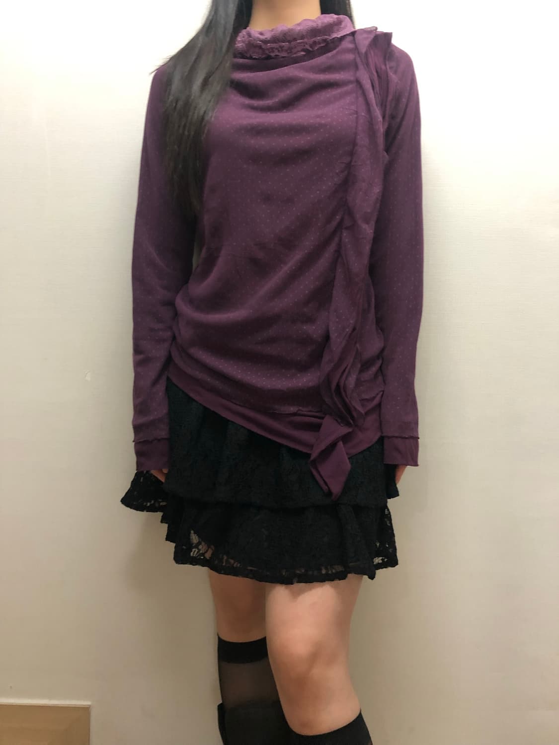 빈티지 퍼플 도트 프릴 탑 상품이미지3