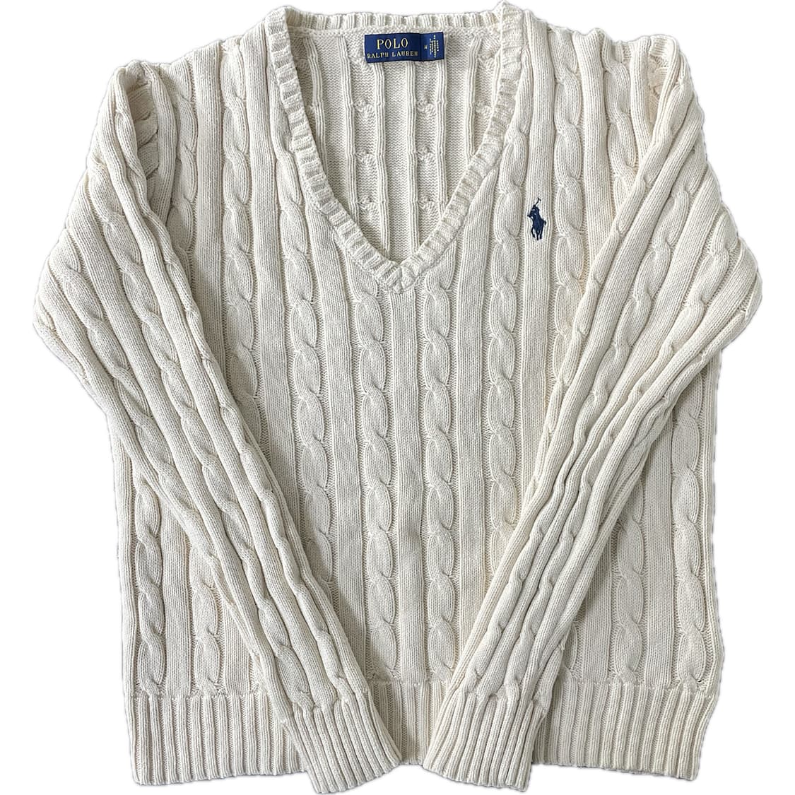 [M] 폴로 랄프로렌 여성 코튼 케이블 꽈배기 브이넥 니트 스웨터 상품이미지1