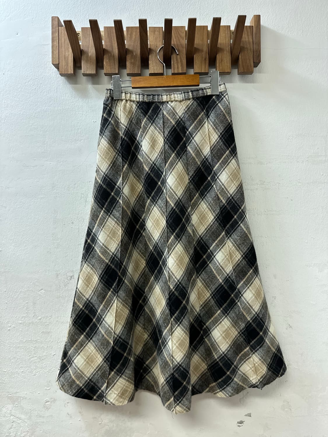 일본빈티지 울 혼방 체크 플레어 스커트  상품이미지4