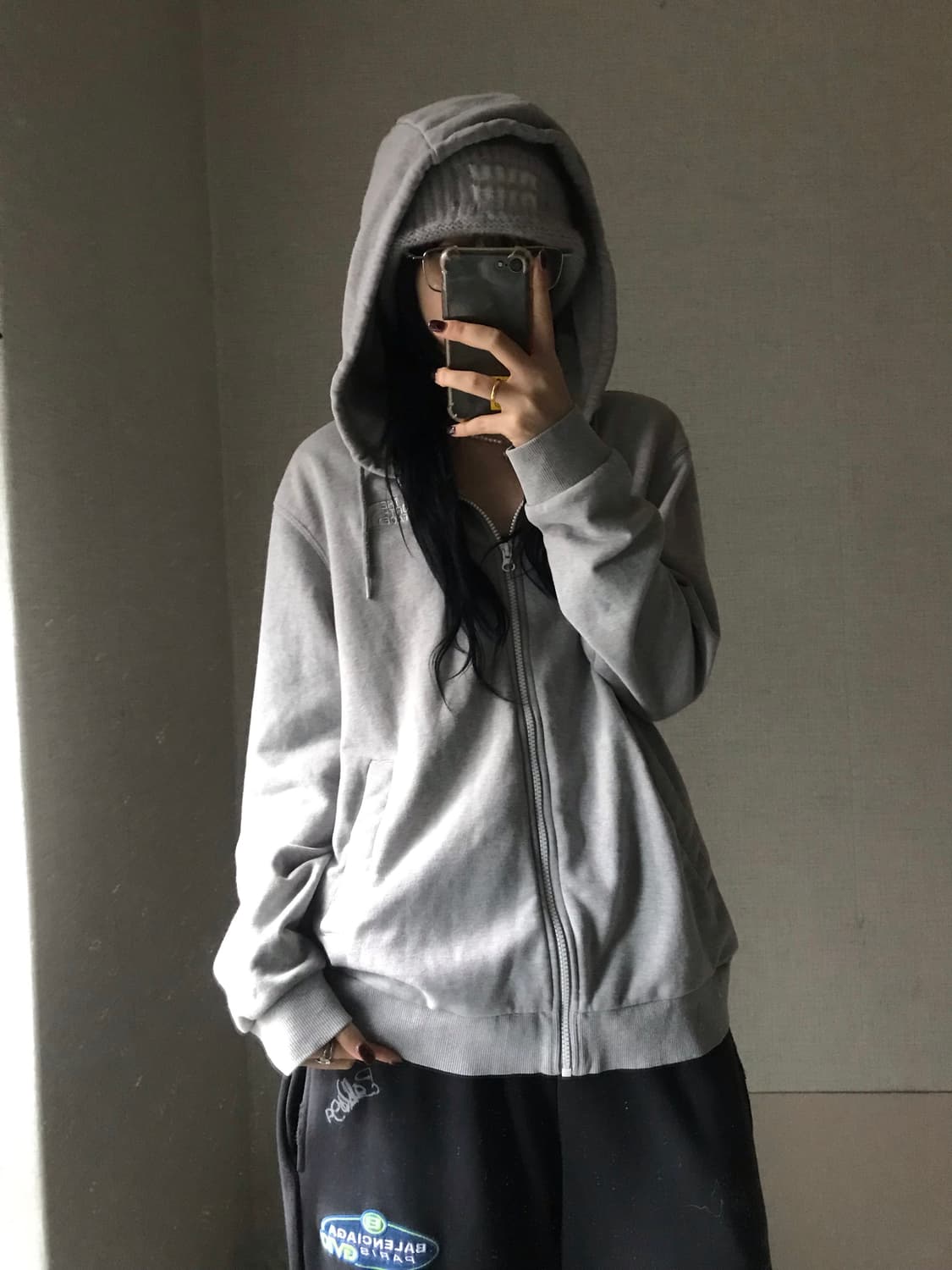 노페 그레이 오버핏 후드집업 상품이미지2