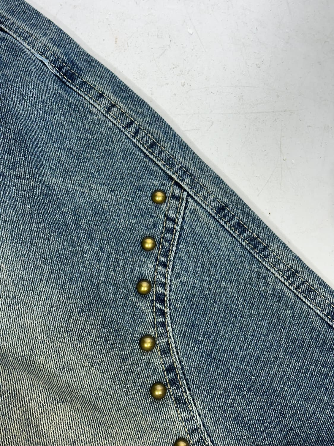 빈티지 y2k 중청 스터드 포인트 워싱 와이드 데님 팬츠 L 상품이미지6