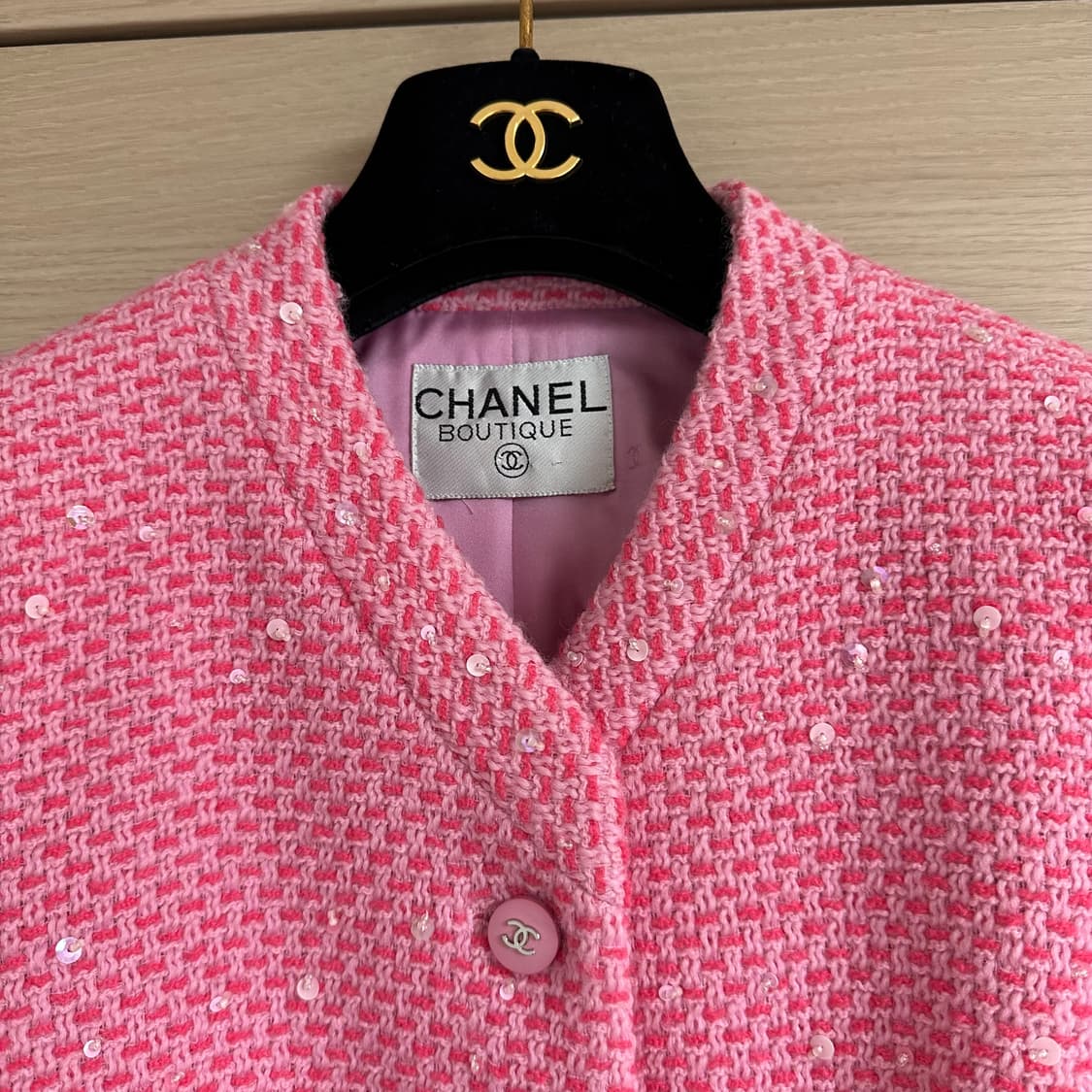 샤넬 핑크 시퀸 트위드 자켓 (55-66사이즈) / 빈티지  상품이미지2