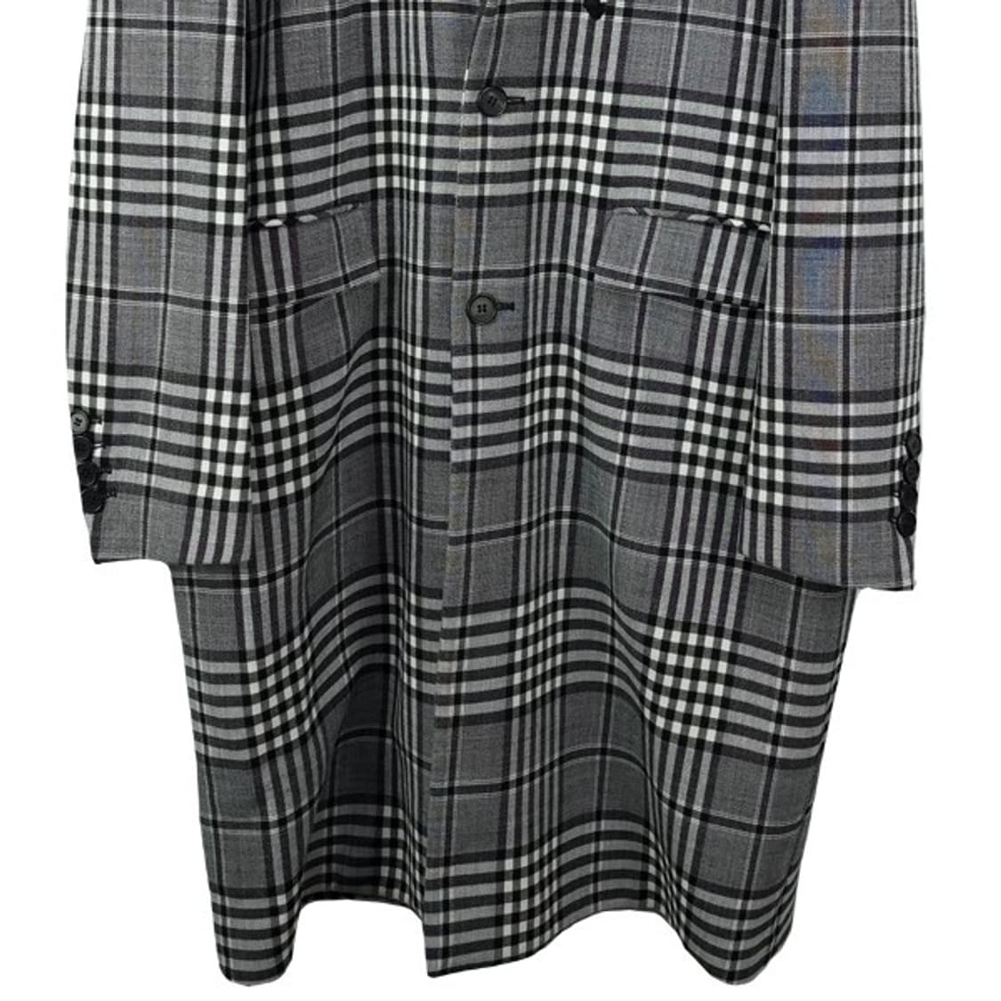 [준지] 18 F/W 후드 레이어링 오버사이즈 체크 롱 코트 P01549 상품이미지5