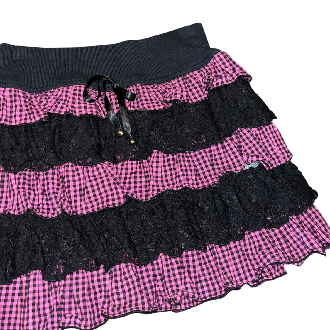 핑크타탄체크 레이스 밴딩 스커트 키치갸루y2k 상품이미지2