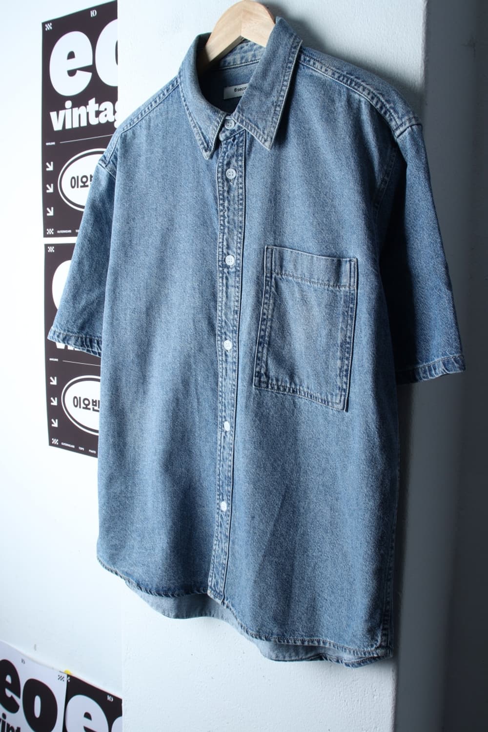 (L-XL) 에잇세컨즈 반팔 카라 티셔츠 셔츠 남방 데님 청-H32749 상품이미지1