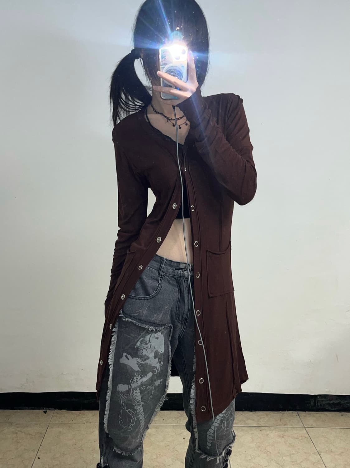 그런지 Y2K 프린팅 슬림핏 가디건 상품이미지2