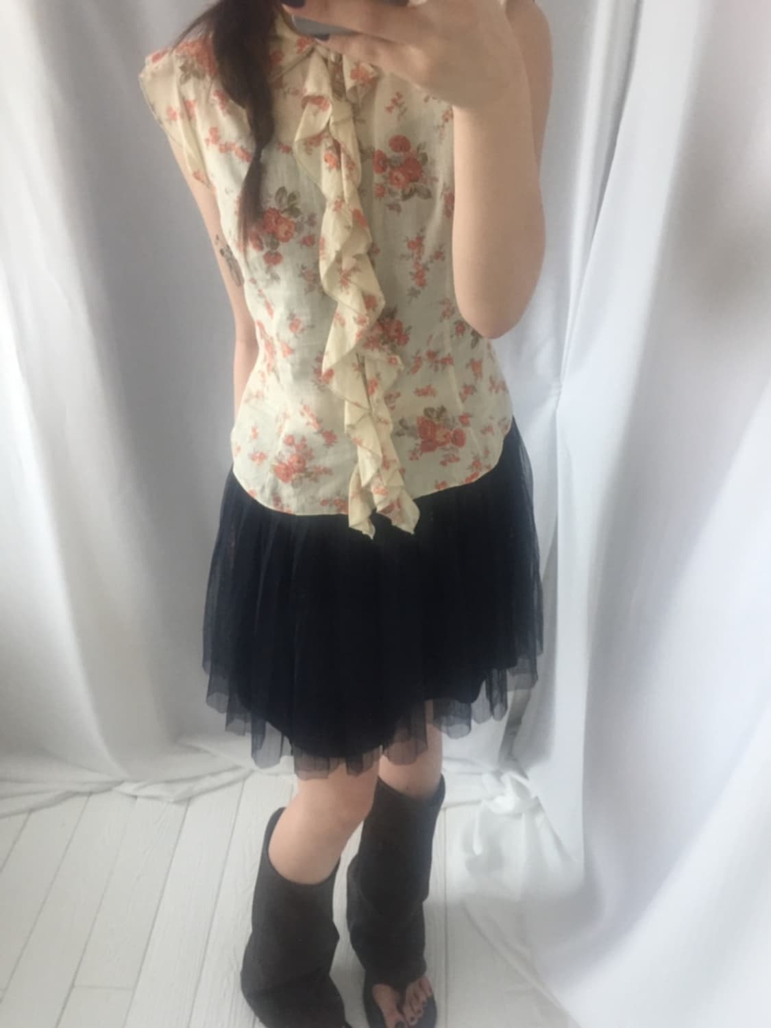 (급처)빈티지 플라워 프릴 민소매 블라우스 상품이미지5